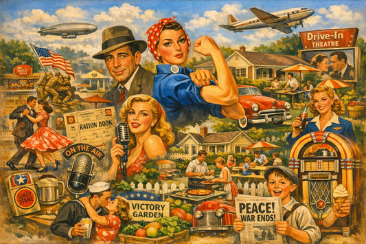 1940s Americana Collage Art Print – Nostalgic Wall Decor