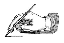 Pen and ink drawing of man's hand holding fountain pen
