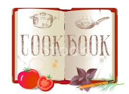 Illustration of an open cookbook with vegetables on a white background