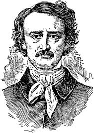 Black and white engraved portrait illustration of a man with curly hair and a mustache, wearing a high collar and bow tie, on a plain background.