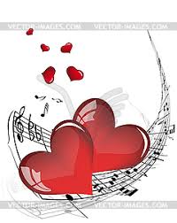 Red heart illustration with small hearts and sheet music notes