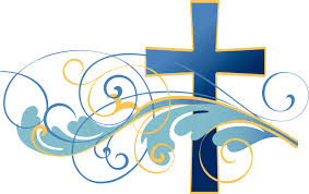 Blue swirl cross religious wall art with golden cross center