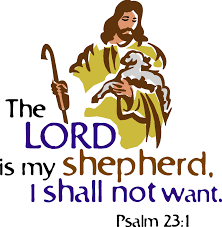 A graphic print or decal featuring an illustration of Jesus holding a lamb, accompanied by the text 'The LORD is my shepherd, I shall not want. Psalm 23:1' on a white background.