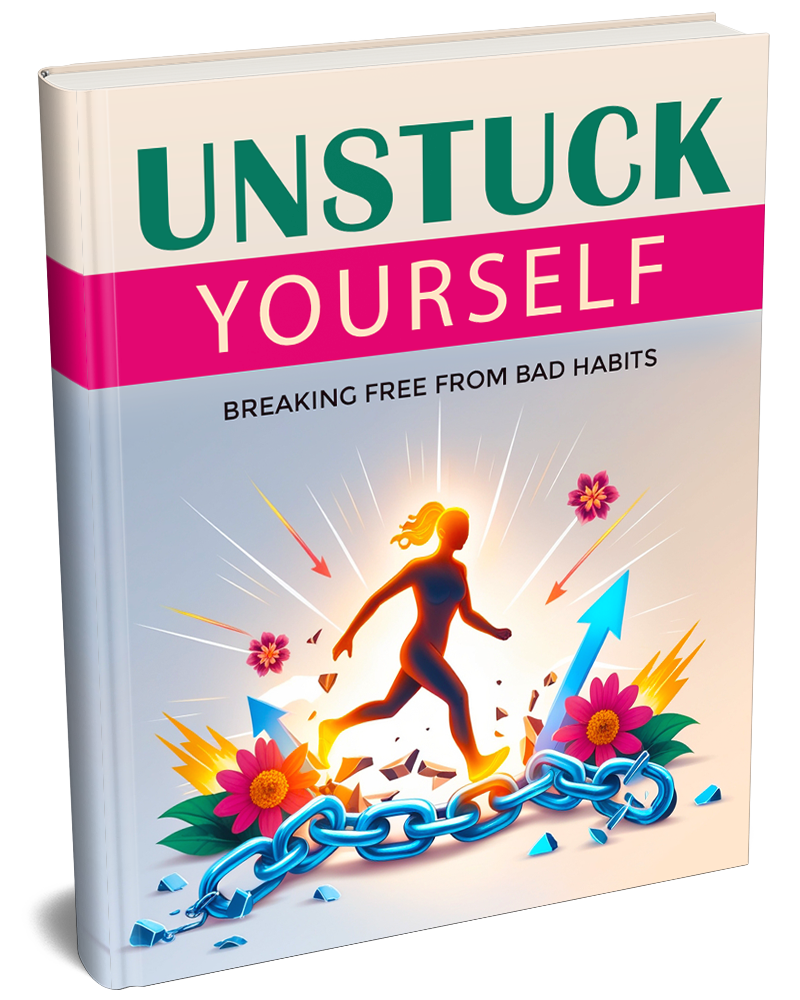 Book titled 'Unstuck Yourself' with a colorful cover design on a white background