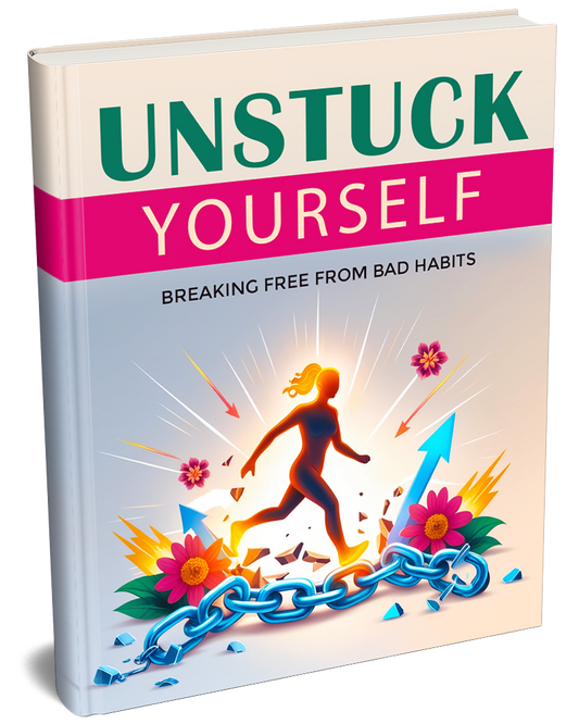 Book titled 'Unstuck Yourself' with a colorful cover design on a white background